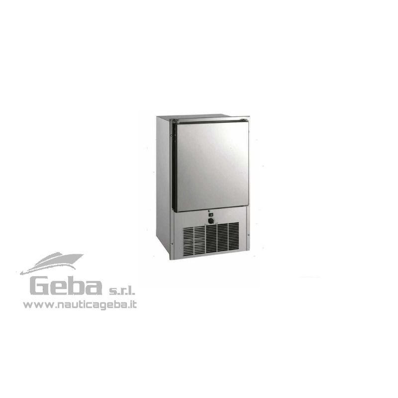Fabbricatore di ghiaccio meccanico con cassa esterna in Acciaio Inox. Disponibile in versione Refill con serbatoio d'acqua interno che consente l'utilizzo di acque minerali per la produzione dei cubetti, oppure in versione Hydro che può essere allacciata al sistema idrico dell'imbarcazione. Alimentazione 220V/140W, produzione ghiaccio 10 Kg/24h. Fabbricatore di ghiaccio inox