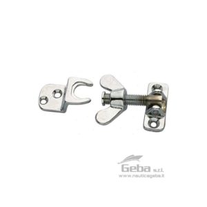 Chiusura a farfalla in Ottone Cromato per portelli e oblò. Dimensioni base con farfalla: 38 x 15 mm. Interasse fori 26 mm. Dimensioni scontro: 40 x 22 mm. Interasse fori 10 mm.
