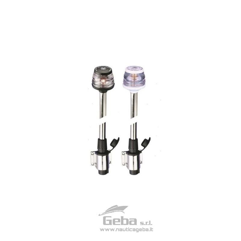 Fanali 360° su asta in Acciaio Inox con attacco base a parete.
Per imbarcazioni fino a 20 metri. FANALE (R.I.NA.) SU ASTA BAIONETTA PARETE 20M