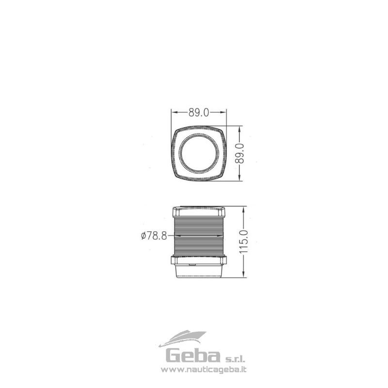 Fanale tricolore 360° LED per imbarcazioni fino a 12 metri. FANALE TRICOLORE LED (CE) 12M DIMENSIONI