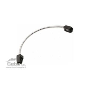 Luce da carteggio a 8 LED con frusta in Ottone Cromato, base e cassa in Polimero nero. Consumo 0,56W. Luce bianca fredda 6000 K°.