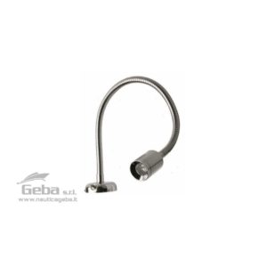Luce da carteggio a LED con frusta e base in Ottone cromato. Ottima luce a 52 Lumen, consumo ridotto 1,2W.