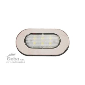 Luce di cortesia LED 12V impermeabile IP67 in Acciaio Inox con montaggio a superficie. Sottile, consumo ridotto 1,2W. Luce bianca fredda 6000 K°.