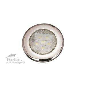 Luce di cortesia LED 12V impermeabile IP67 in Acciaio Inox con montaggio a superficie. Sottile, consumo ridotto 1W. Luce bianca fredda 6000 K°.