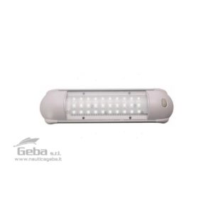 Plafoniera LED 12/24V in ABS con base in Alluminio Anodizzato e interruttore. Molto sottile, Consumo ridotto 2,4W. Luce bianca naturale 5500 K°.