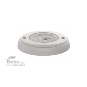 Plafoniera LED 12V con corpo in Plastica Bianca. Si aziona premendo la lente. Consumo ridotto e massima durata. Luce bianca calda 3000 K°.