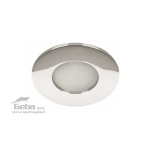 Spot LED ad incasso per interni con cornice in Ottone Cromato e viti in Acciaio Inox. Voltaggio universale 12/24V - 2,5W. Protezione IP43.