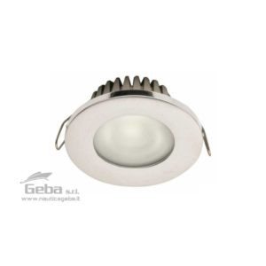 Spot Power LED ad incasso per interni con cornice in Ottone Cromato e viti in Acciaio Inox. Voltaggio universale 12/24V - 3,5W. Protezione IP43.