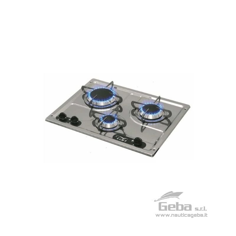 Fornello a incasso a 3 fuochi con piano in Acciaio Inox lucido e termosicurezze.
Dimensioni incasso: 430 x 320 x H80 mm. FORNELLO 3 FUOCHI BURNY3