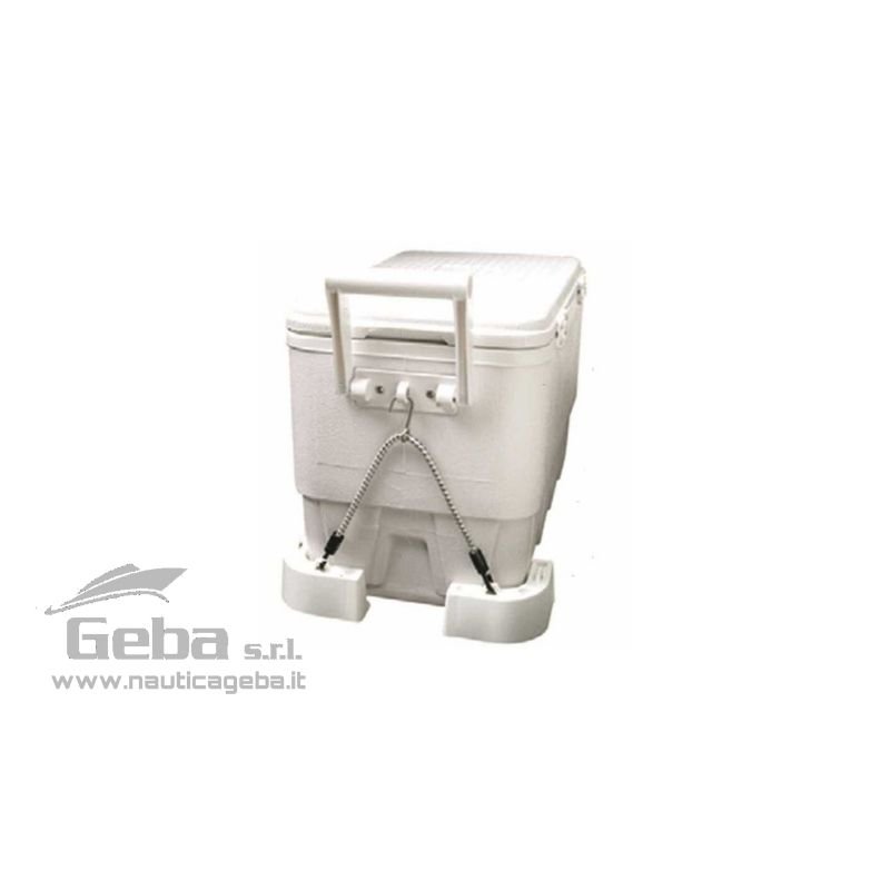 Kit bloccaggio universale per ghiacciaie portatili composto da 4 angoli + 2 cavi elastici da fissare attraverso le maniglie. Kit bloccaggio universale per ghiaccia