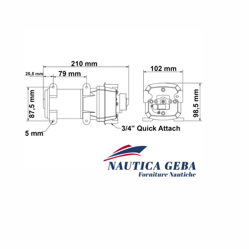 Pompa autoclave barca 12 e 24 Volt dimensioni Pompa autoclave barca 12 e 24 Volt