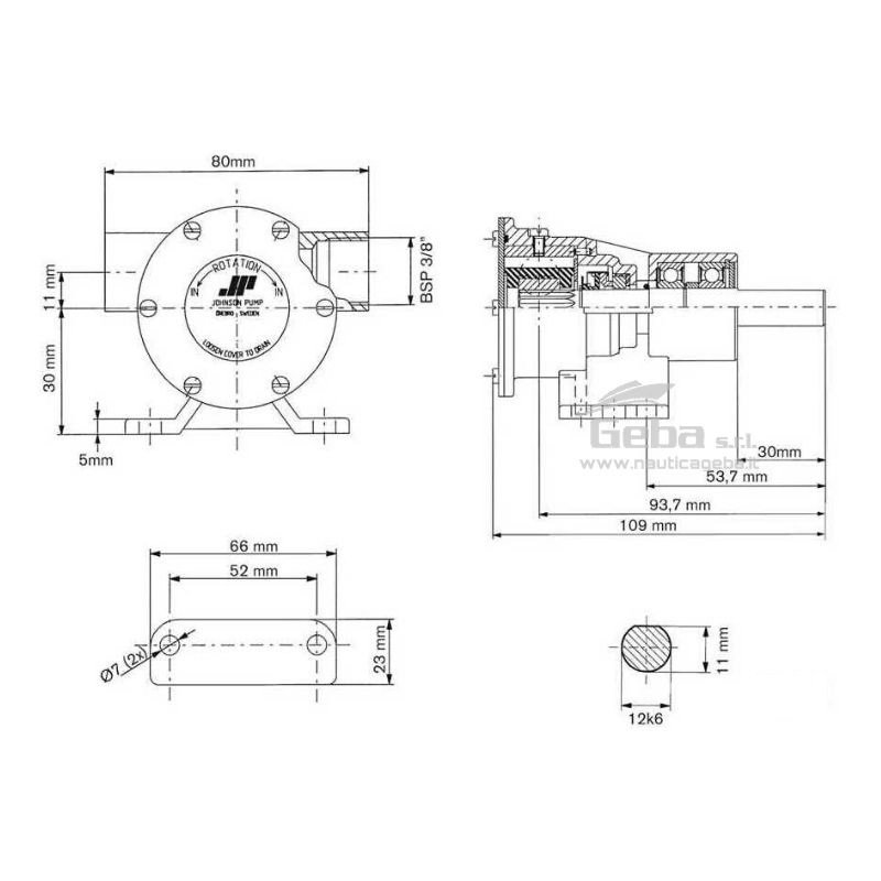 scheda tecnica montaggio pompa flangiata Johnson F35B-8 per il raffreddamento motori marini di barche scheda tecnica montaggio pompa flangiata Johnson F35B-8 raffreddamento motori marini