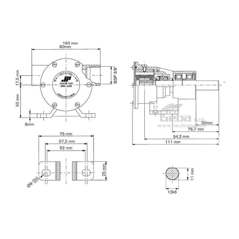 scheda tecnica montaggio pompa flangiata Johnson F4B-8 per il raffreddamento motori marini di barche scheda tecnica montaggio pompa flangiata Johnson F4B-8 raffreddamento motori marini