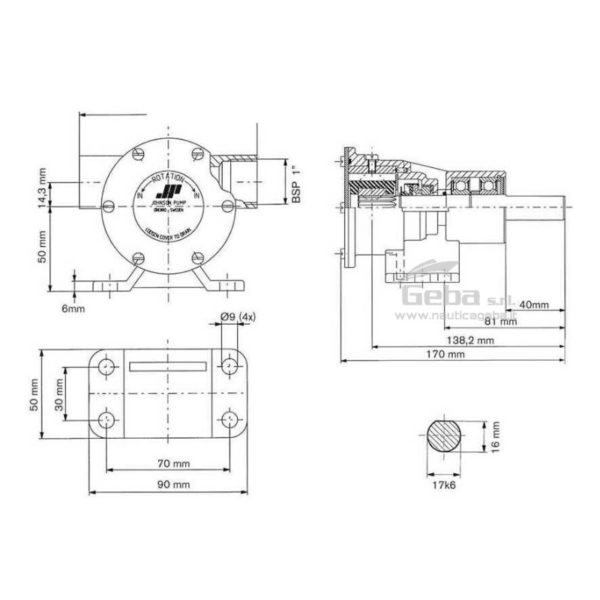 scheda tecnica montaggio pompa flangiata Johnson F7B-8 raffreddamento motori marini