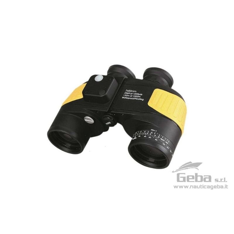 Binocolo galleggiante impermeabile (tenuta stagna al Nitrogeno) ideale per la nautica da diporto e professionale. Eccezionale luminosità per un immagine nitida di alta risoluzione, reticolo per valutare la distanza e bussola incorporata. Completo di custodia. BINOCOLO ADMIRAL (7X50)