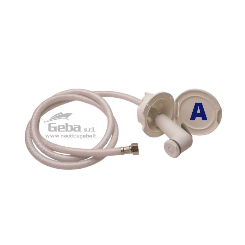 Kit doccetta barca completo di contenitore Box tondo, doccetta e tubo a scelta..
Kit Doccetta Barca
Scegli il kit adatto alle tue esigenze nautiche.
Il box doccia con montaggio a incasso è costruito in Plastica, fabbricato con materiale antiurto e resistente UV.
Montaggio universale verticale e orizzontale. Foro incasso ø 70 mm – Esterno ø 98 mm – Profondità 71 mm.
Il kit comprende:
1 Box doccetta Uni-R
1 Doccetta modello Switch Standard (A) o Knob Compact (B)
1 Tubo doccia da 2.5 m o da 4.0 m Kit Doccetta Barca modello Uni-R completo di doccetta e tubo 4