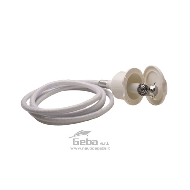Kit completo doccia barca: completo di contenitore Box tondo, doccetta e tubo a scelta..
Kit completo doccia barca Elegant
Scegli il kit adatto alle tue esigenze nautiche.
Contenitore Box tondo a incasso per doccette in Plastica antiurto resistente UV.
Montaggio universale verticale e orizzontale.
Foro incasso ø 70 mm - Esterno ø 97 mm - Profondità 65 mm.
Kit completo doccia barca Elegant: Specifiche
Il kit comprende:
1 Box doccetta Elegant
1 Doccetta modello Doccetta Knob Elegant
1 Tubo doccia da 2.5 m o da 4.0 m Kit completo doccia Elegant per barca di doccetta e tubo 2.5 o 4 metri