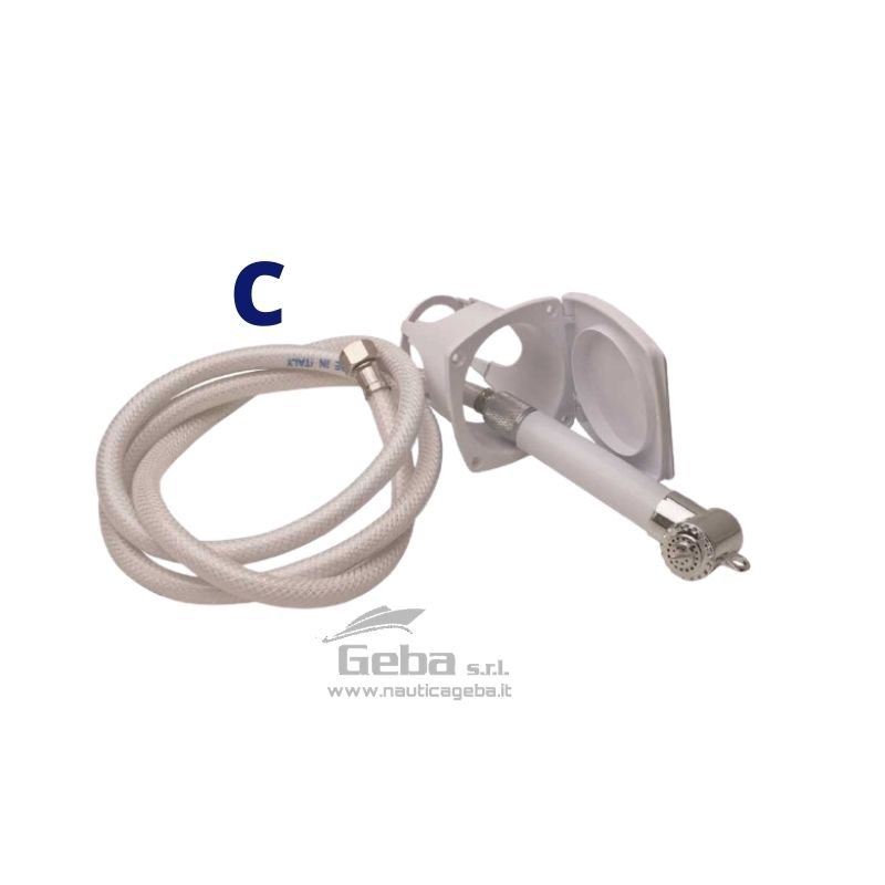 Kit doccia per barca completo di contenitore Box quadro, doccetta e tubo a scelta.
Kit doccia per barca
Scegli il kit adatto alle tue esigenze nautiche.
Il Contenitore Box quadro con montaggio a incasso per doccette è realizzato in Plastica con materiale antiurto resistente ai raggi UV.
Montaggio universale verticale e orizzontale. Foro incasso 78 x 68 mm – Esterno 97 x 87 mm – Profondità 77 mm.
Il kit comprende:
1 Box doccetta Uni-S
1 Doccetta modello Doccetta Switch Standard (A) o Doccetta 2 getti Duo Switch (B) o Doccetta Knob Compact (C)
1 Tubo doccia da 2.5 m o da 4.0 m Kit doccia Uni-S per barca completo di doccetta e tubo 4 m