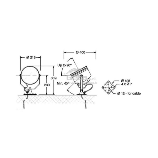 Faro orientabile barca DHR 210 24V o 230V professionale scheda tecnica