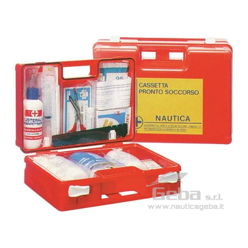 Valigetta pronto soccorso Nautikit L in contenitore stagno con supporto a parete.
Ideale per imbarcazioni estere da diporto con equipaggio formato anche parzialmente da personale marittimo. cassetta-pronto-soccorso-large