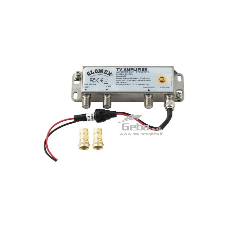 Antenna omnidirezionale Glomex V9125AGCU/DAB20 Talitha per segnali TV analogico-digitali. Grazie alla pinna da 31 mm per la ricezione verticale si catturano segnali televisivi in entrambe le polarizzazioni, orizzontale e verticale, soluzione ideale per qualsiasi tipo di imbarcazione, a vela o a motore. Dotata di stilo per la ricezione del segnale DAB e di amplificatore con regolazione automatica del guadagno (AGC) che assicura un segnale perfetto sia al largo che in marina. Con lo splitter a due vie opzionale V9147 installato tra l’antenna e l’amplificatore, può ricevere anche le frequenze radio AM-FM. Frequenza 87,5/774 MHz, 174/240 MHz DAB - Impedenza 75 Ohm - Voltaggio universale 12/24V. ANTENNA TV AGC + FM RADIO TALITHA V9125AGCUDAB20 Glomex barca