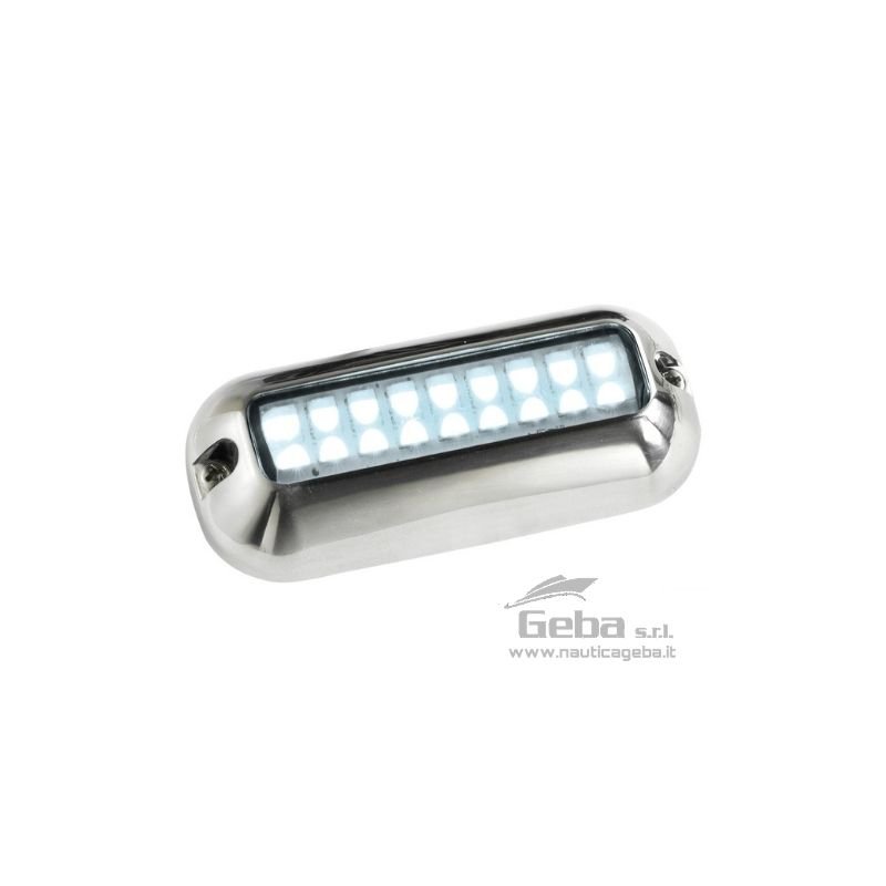 Carcassa in acciaio inox AISI 316 lucidato a specchio.
Attenzione: a causa dell’elevata temperatura generata durante il funzionamento, non può essere utilizzata fuori dall’acqua.
Luce subacquea a LED IP68
Articolo
V
W
Lumen
K
Angolo Led
N° Led
Colore Led
GE 13.640.01
10/30
3,6
343
5700
108°
27
Bianco
GE 13.640.02
10/30
3,6
74
5700
108°
27
Blu
GE 13.640.03
12
1.2
95/67/10/12
2800-3200
120°
18
- RGBW
Luce subacquea a LED IP68: istruzioni
Per quanto riguarda i faretti subacquei nella versione RGBW premendo in sequenza l'interruttore ON-OFF si può selezionare il colore dei LED (bianco/verde/blu/rosso).
I lumen sono così sviluppati Lumen bianco 95, verde 67, blu 10, rosso 12.
Entra nel nostro negozio di nautica online e scopri la vasta gamma di faretti subacquei e fari da murata e plancetta subacquei disponibili nel nostro negozio online di accessori nautici. Luce subacquea a LED IP68 in acciaio inox AISI 316 bianco