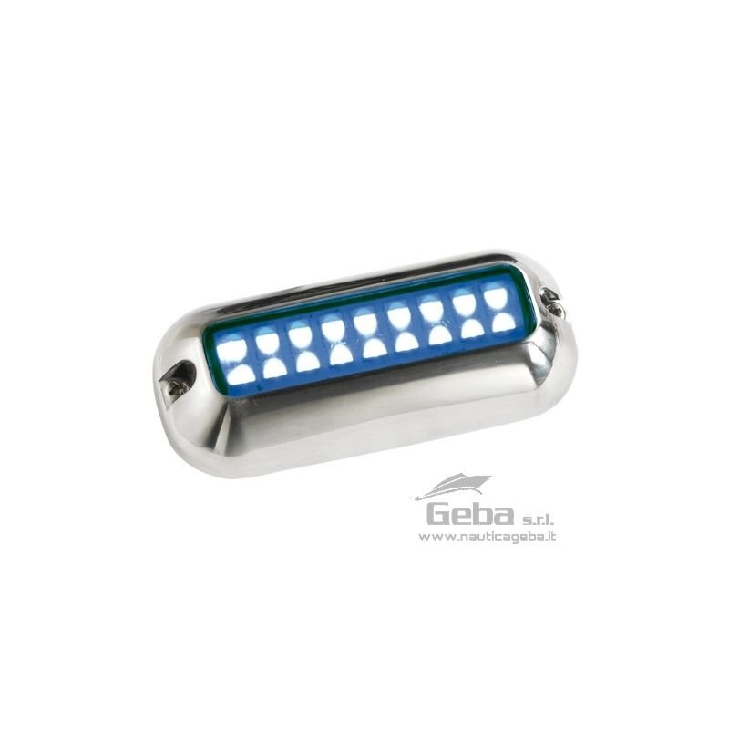 Carcassa in acciaio inox AISI 316 lucidato a specchio.
Attenzione: a causa dell’elevata temperatura generata durante il funzionamento, non può essere utilizzata fuori dall’acqua.
Luce subacquea a LED IP68
Articolo
V
W
Lumen
K
Angolo Led
N° Led
Colore Led
GE 13.640.01
10/30
3,6
343
5700
108°
27
Bianco
GE 13.640.02
10/30
3,6
74
5700
108°
27
Blu
GE 13.640.03
12
1.2
95/67/10/12
2800-3200
120°
18
- RGBW
Luce subacquea a LED IP68: istruzioni
Per quanto riguarda i faretti subacquei nella versione RGBW premendo in sequenza l'interruttore ON-OFF si può selezionare il colore dei LED (bianco/verde/blu/rosso).
I lumen sono così sviluppati Lumen bianco 95, verde 67, blu 10, rosso 12.
Entra nel nostro negozio di nautica online e scopri la vasta gamma di faretti subacquei e fari da murata e plancetta subacquei disponibili nel nostro negozio online di accessori nautici. Luce subacquea a LED IP68 in acciaio inox AISI 316 blu