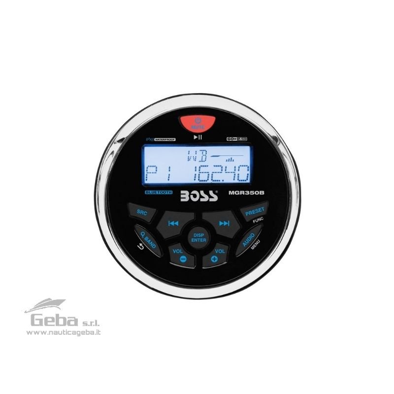 Radio barca Boss Marine AM/FM e sistema RDS.
Dispone di ingressi USB e AUX 3,5 mm sul retro che, con appositi accessori possono essere installati a pannello. Lo stereo Boss Marine dispone di connessione Bluetooth per audio streaming il display TFT matrice attiva, protezione IPX6.
Potenza RMS 150 W, picco 63 W per ogni canale disponibile.
Radio AM/FM con sistema RDS. Ingressi USB e AUX 3,5 mm sul retro. Connessione Bluetooth per audio streaming; display TFT matrice attiva, protezione IPX6. Potenza RMS 150 W, picco 63 W per canale. Alimentazione 12 V, assorbimento 15 A. Diametro foro 76 mm, profondità incasso 111 mm.
Caratteristiche:
Alimentazione 12 V,
assorbimento 15 A,
Diametro foro 76 mm,
profondità incasso 111 mm.
Descrizione Radio MGR350B da cruscotto
Scegli gli Altoparlanti per la tua barca nell'apposita sezione, clicca il LINK. Radio FMAMBluetoothUSBMP3 da cruscotto BOSS da cruscotto