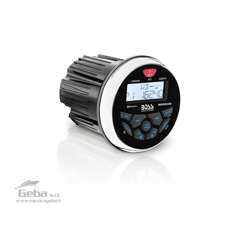 Radio barca Boss Marine AM/FM e sistema RDS.
Dispone di ingressi USB e AUX 3,5 mm sul retro che, con appositi accessori possono essere installati a pannello. Lo stereo Boss Marine dispone di connessione Bluetooth per audio streaming il display TFT matrice attiva, protezione IPX6.
Potenza RMS 150 W, picco 63 W per ogni canale disponibile.
Radio AM/FM con sistema RDS. Ingressi USB e AUX 3,5 mm sul retro. Connessione Bluetooth per audio streaming; display TFT matrice attiva, protezione IPX6. Potenza RMS 150 W, picco 63 W per canale. Alimentazione 12 V, assorbimento 15 A. Diametro foro 76 mm, profondità incasso 111 mm.
Caratteristiche:
Alimentazione 12 V,
assorbimento 15 A,
Diametro foro 76 mm,
profondità incasso 111 mm.
Descrizione Radio MGR350B da cruscotto
Scegli gli Altoparlanti per la tua barca nell'apposita sezione, clicca il LINK. Radio FMAMBluetoothUSBMP3 da cruscotto BOSS