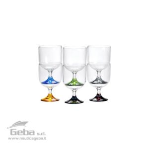 Coppa calice bicchieri da vino confezione 6 pezzi impilabili con base colorata PARTY