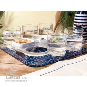Set vassoio portabicchieri rettangolare con 6 bicchiere da acqua e ciotoline per aperitivo ciotole in melamina plastica barca PARTY