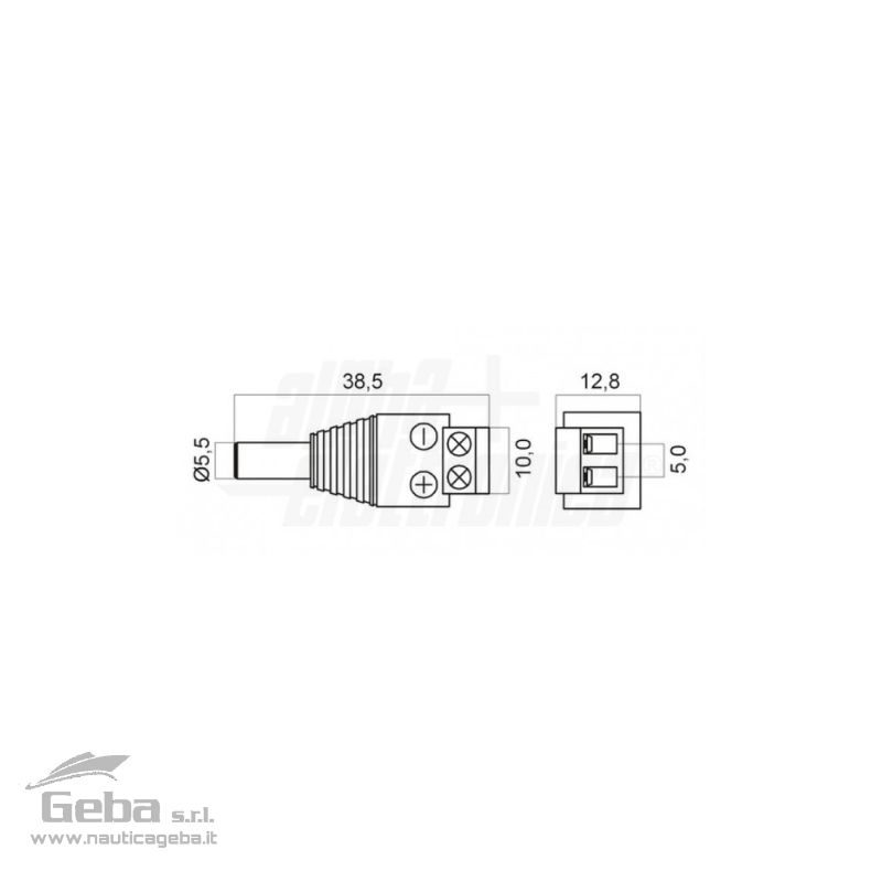 Adattatore da spina DC ø5,5-2,1mm a morsetto Adattatore da spina DC ø5,5-2,1mm a morsetto