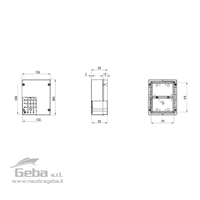 Cassetta scatola di derivazione con coperchio basso a vite IP56 100x100x50 mm Cassetta scatola di derivazione con coperchio basso a vite IP56 100x100x50 mm