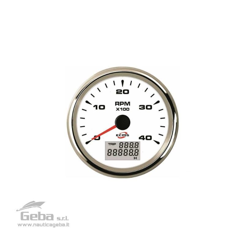 Contagiri/Contaore Ecms White Chrome 12/24V completi di cavetti e attacco Molex.
Cornice in Acciaio Inossidabile 316 con finitura cromata.
Frontalino impermeabile IP67 con lente bombata anti-appannamento.
Quadrante con retroilluminazione personalizzabile multicolore LED. Conta giri per barca con contaore Ecms White Chrome 1224V