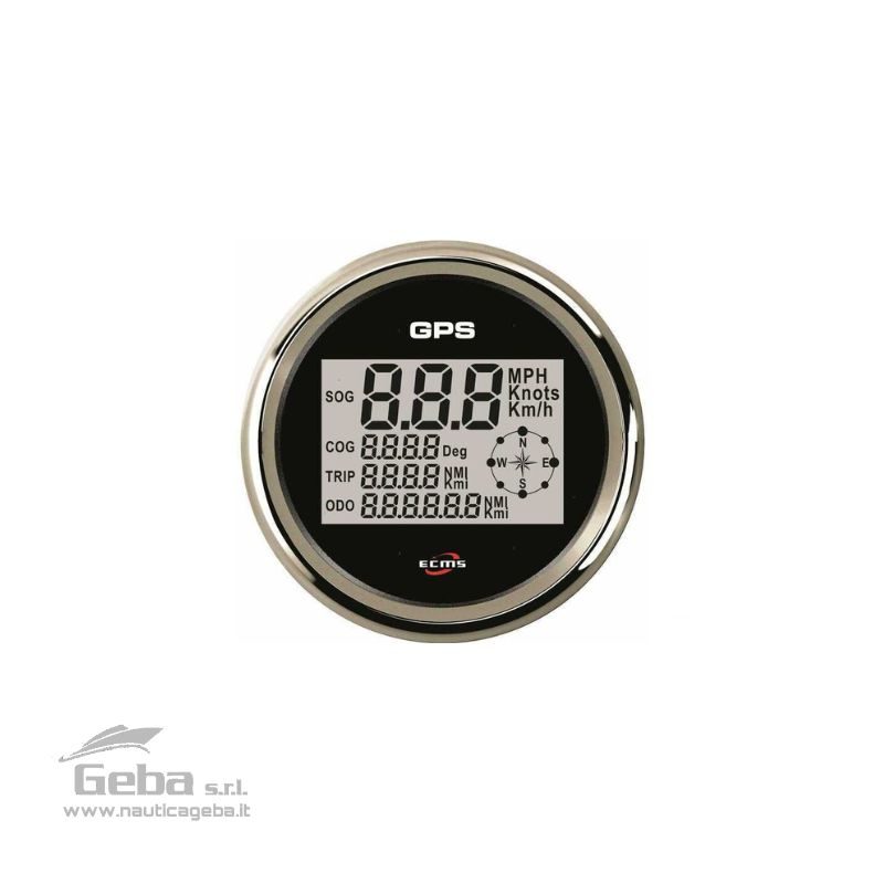 Contanodi digitale GPS Ecms Black Chrome 12/24V completo di sensore GPS, cavetti e attacco Molex. Cornice in Acciaio Inossidabile 316 con finitura cromata.
Frontalino impermeabile IP67 con lente bombata anti-appannamento.
Calcola la distanza percorsa dall'imbarcazione e permette di gestire le distanze delle singole tratte misurando la velocità in Nodi, MPH oppure Km/h.
Quadrante con retroilluminazione personalizzabile multicolore LED. Contanodi da barca digitale GPS Ecms Black Chrome 1224V