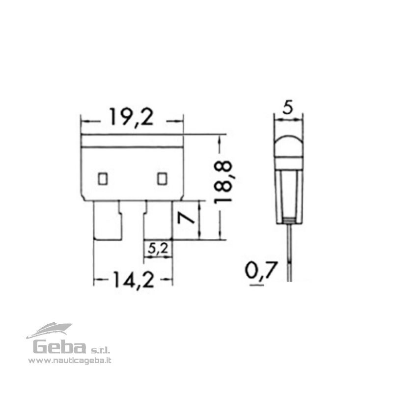 Il LED si accende quando il fusibile è rotto.
Fusibili lamellari standard con LED spia per barca dimensioni