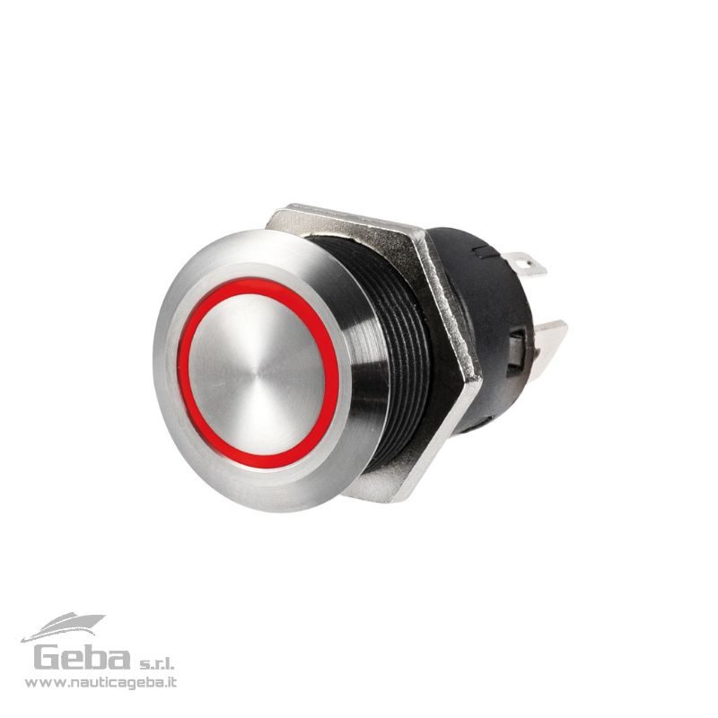 Carcassa in acciaio inox AISI 316 realizzata con CNC. Portata 20 A a 12 V. Impermeabile IP67 (immersione temporanea). Corona luminosa a LED. Durata 20.000 cicli. Cavi collegati schema "A" : corona led sempre accesa. Cavi collegati schema "B" : corona led accesa solo in "ON". Interruttore FLAT in acciaio inox 12V IP67