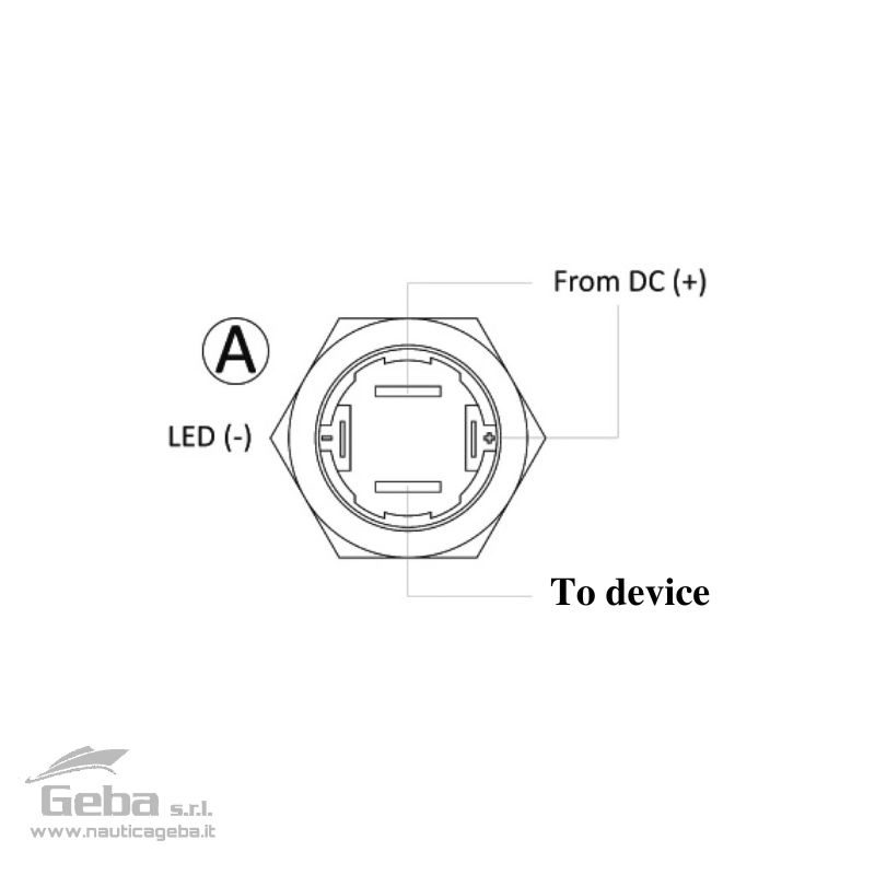 Carcassa in acciaio inox AISI 316 realizzata con CNC. Portata 20 A a 12 V. Impermeabile IP67 (immersione temporanea). Corona luminosa a LED. Durata 20.000 cicli. Cavi collegati schema "A" : corona led sempre accesa. Cavi collegati schema "B" : corona led accesa solo in "ON". Interruttore FLAT in acciaio inox 12V IP67