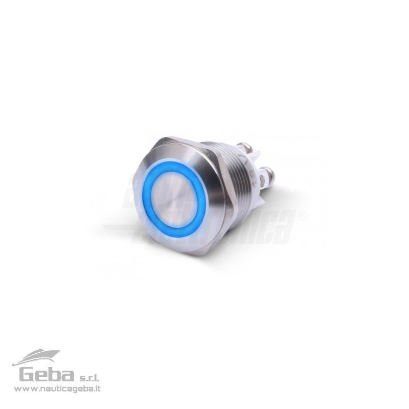 Pulsante momentaneo antivandalo ø19mm luminoso Blu - 1P - SPST - OFF/(ON) - N.A. - 5A@250Vac - 4 term. vite Interruttore a pulsante per barca momentaneo antivandalo ø19mm luminoso Blu 4 terminali