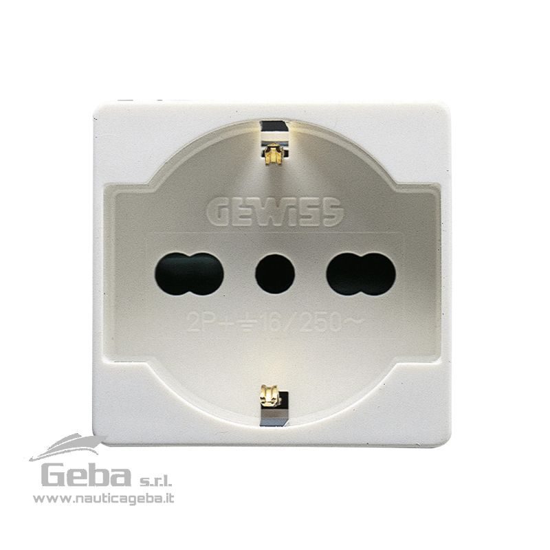 Presa Gewiss standard Italiano Tedesco 250v Ac – 2P+T 16A Bivalente IP40 2 Moduli Presa Gewiss standard Italiano Tedesco 250v Ac – 2P+T 16A Bivalente IP40 2 Moduli