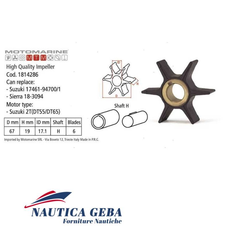 Giranti di concorrenza per motori fuoribordo Suzuki. Misure. Giranti per motori Suzuki 2T DT55/DT65 Hp. Misure.