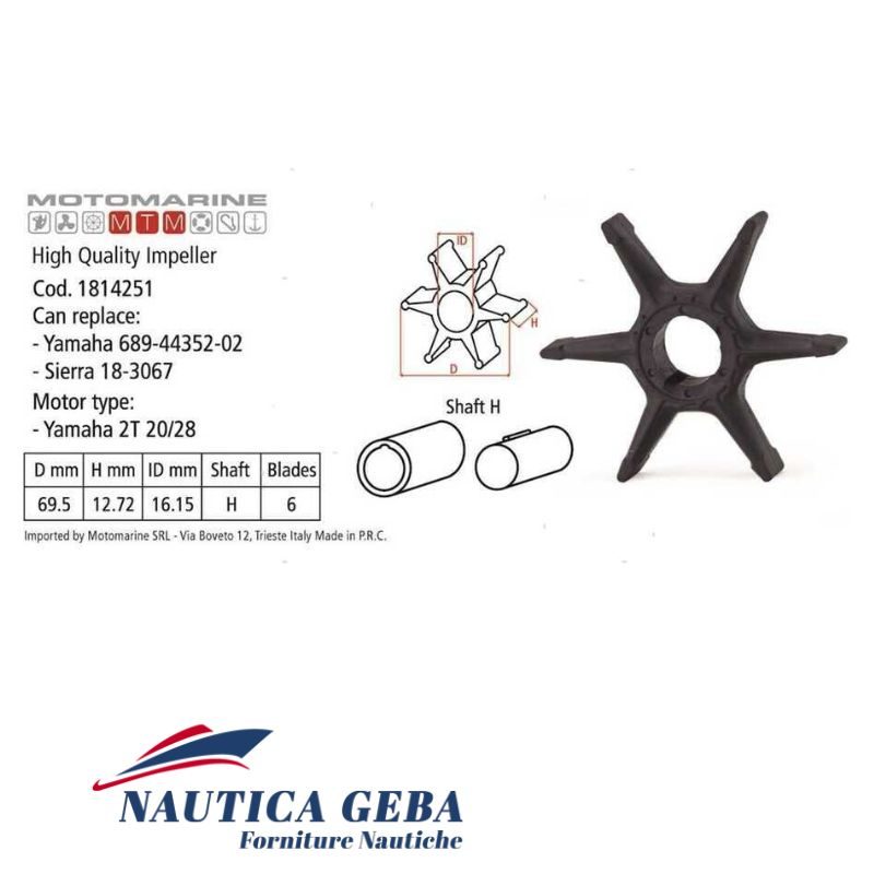 Giranti per motori Yamaha 2T 20C/25D/28A Hp. Misure.