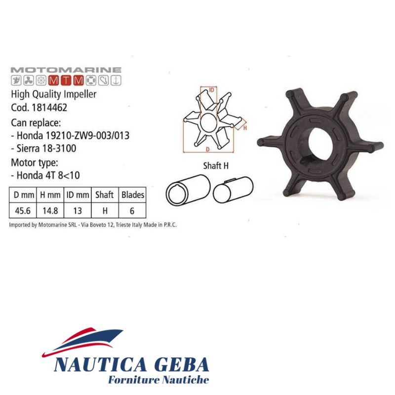 Giranti di concorrenza per motori fuoribordo Honda. Misure. Giranti per motori Honda 4T BF8/BF9.9D/BF10D-B Hp. Misure.