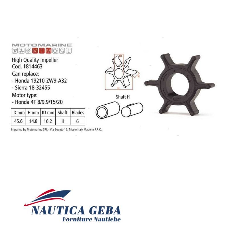 Giranti non originali per motori fuoribordo Honda. Misure. Girante pompa acqua motori Honda 4 tempi BF8D-BF15D3-BFP8-BFP9.9-BFP10 Hp. Misure.