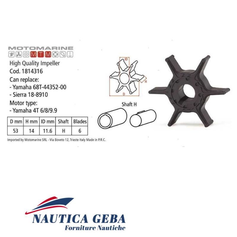 Giranti non originali per motori fuoribordo YAMAHA. Misure. Pompa acqua fuoribordo per motori Yamaha 4 tempi 6-8 cv. Misure.