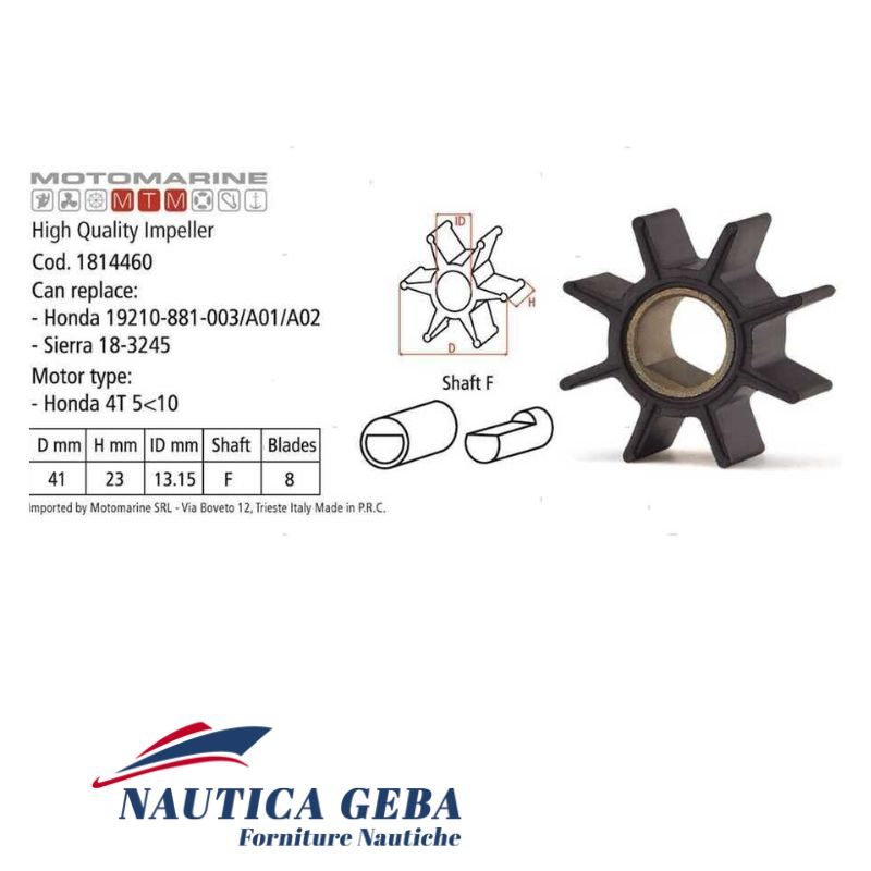 Giranti non originali per motori fuoribordo Honda. Misure. Pompa acqua Honda 4 tempi BF4.5/BF5/BF75/BF100/BF8 cv. Misure.