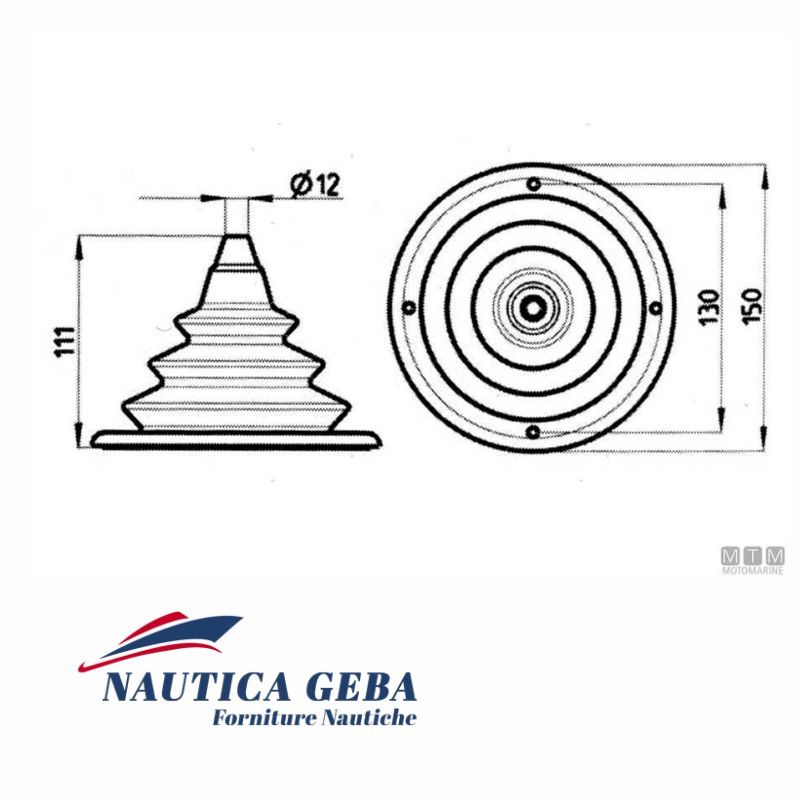 Cuffia passaparatia grande per tubazioni carburante, cavi telecomando ed elettrici. Disegno e misure. Cuffia passaparatia grande. Disegno e misure.