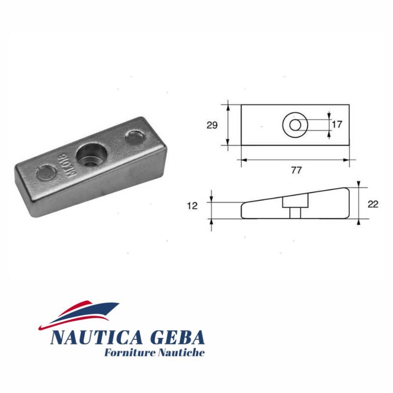 La piastrina anodo gambo Piastrina Gambo 30<>300 fondamentale per la manutenzione dei motori Mercury da 30 a 300 cavalli, incluse le serie Optimax e Verado. Disegno. Anodo piastrina gambo Mercury Optimax zinco - Verado da 30 a 300 Hp. Disegno.