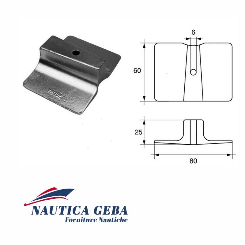 Placca piede anodo per motori Yamaha
9.9F/15F(98>09)-FT8D-FT9.9D/G-F9.9C-F15A-F20A-F25A-25B/V-30G.
Zn = Zinco. Disegno e misure. Anodo zinco placca piede yamaha 9.9f. Disegno e misure.