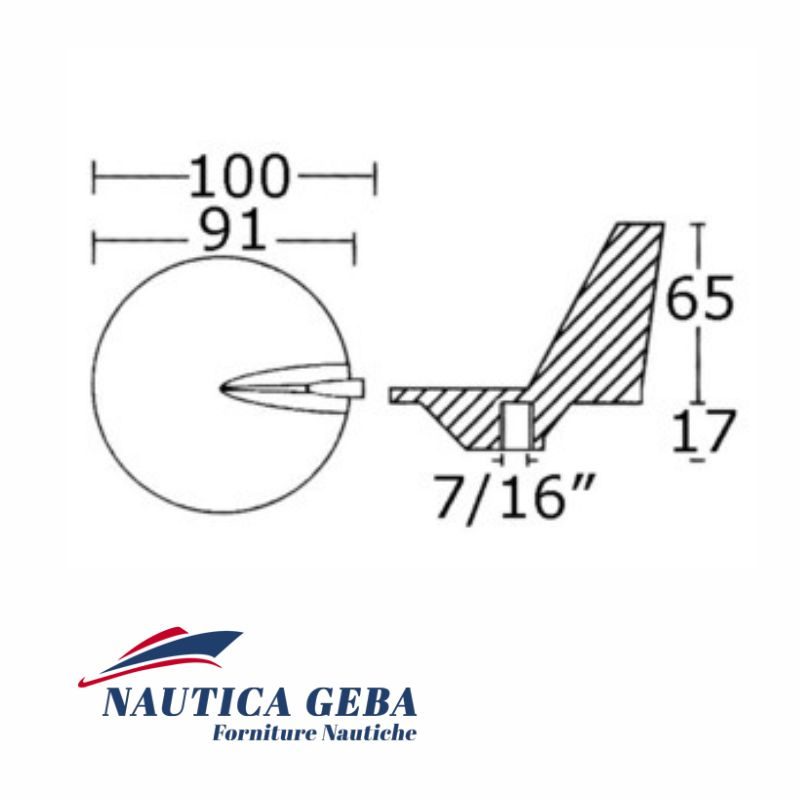 Anodo per piedi con eliche in acciaio inox da 50 a 140 HP. Disegno. Anodo per piedi con eliche. Disegno.